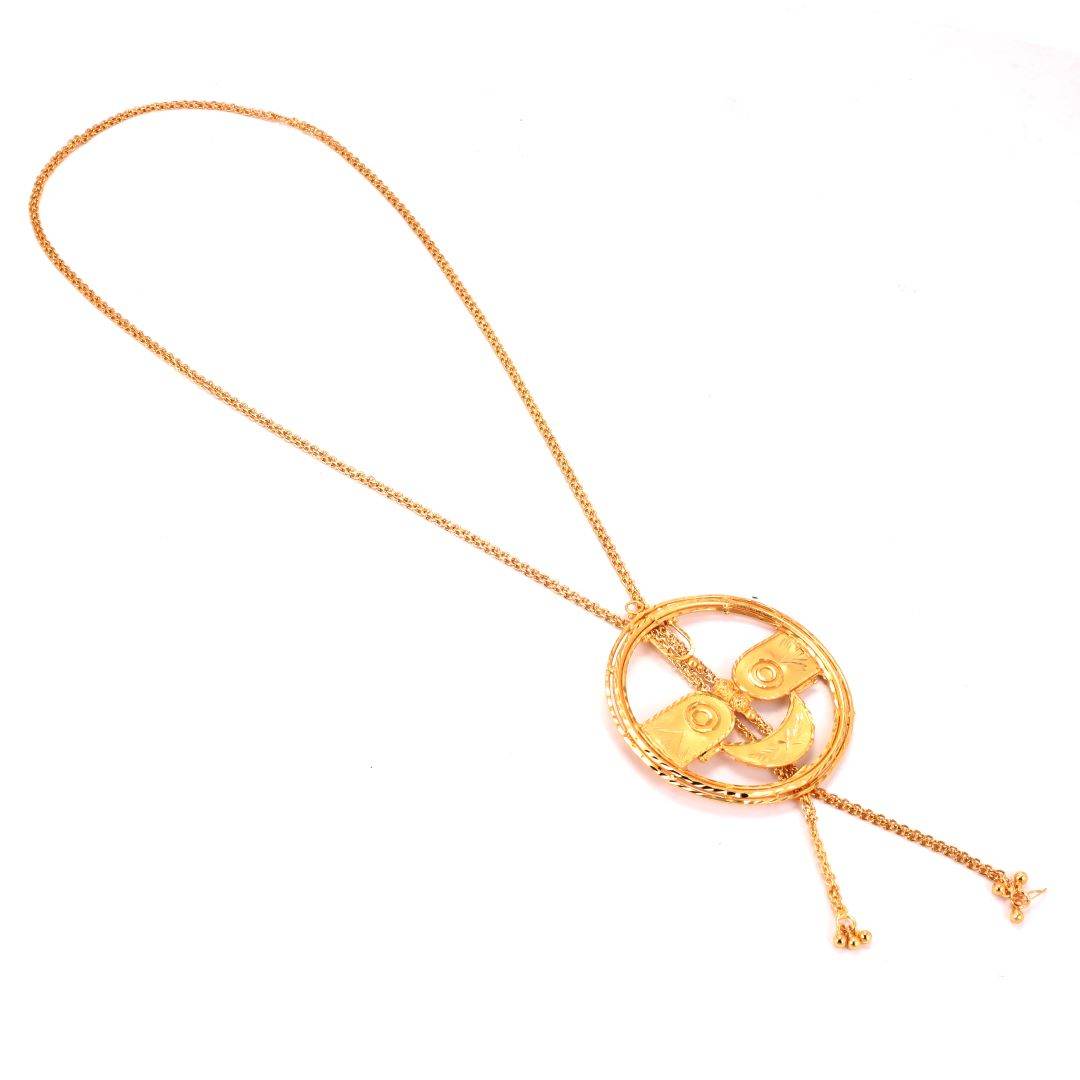 Salankara Creation Big round shape mahaprabhu locket tie chain with earrings set
