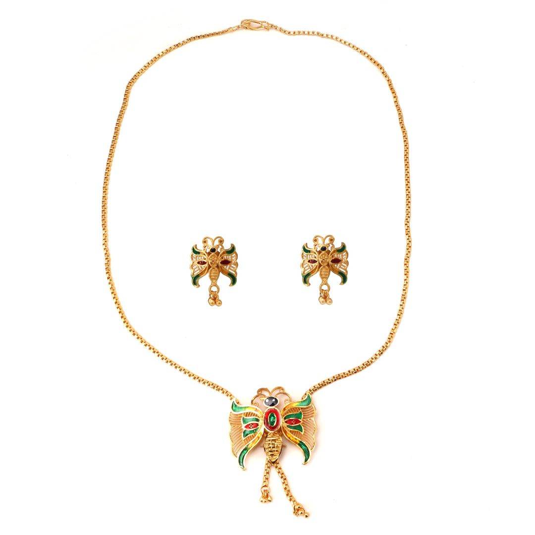 Salankara Creation Butterfly Tie Chain with Earrings Pair