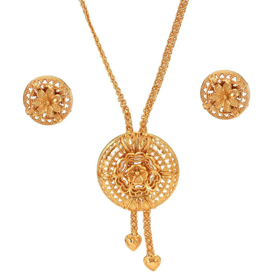 Salankara Creation Fixed Locket Long Komol Tie Chain with Earrings Pair