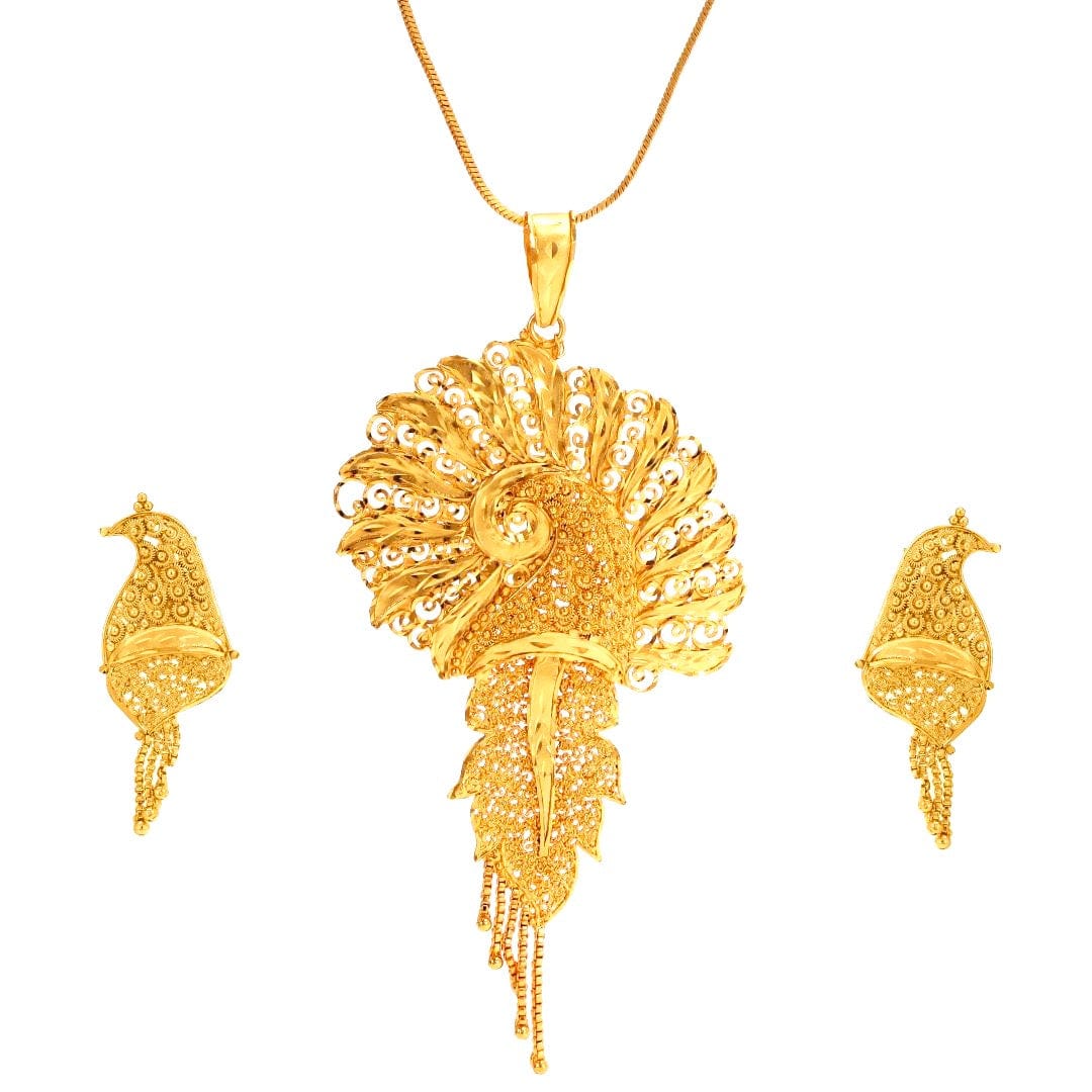 Salankara Creation Peacock Wing Long Locket with Earrings Set