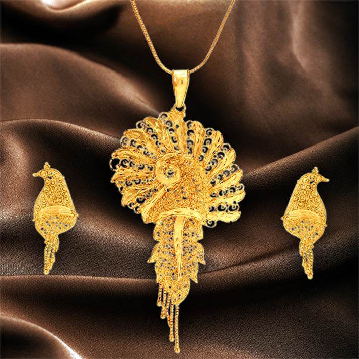 Salankara Creation Peacock Wing Long Locket with Earrings Set: Elevate Your Elegance