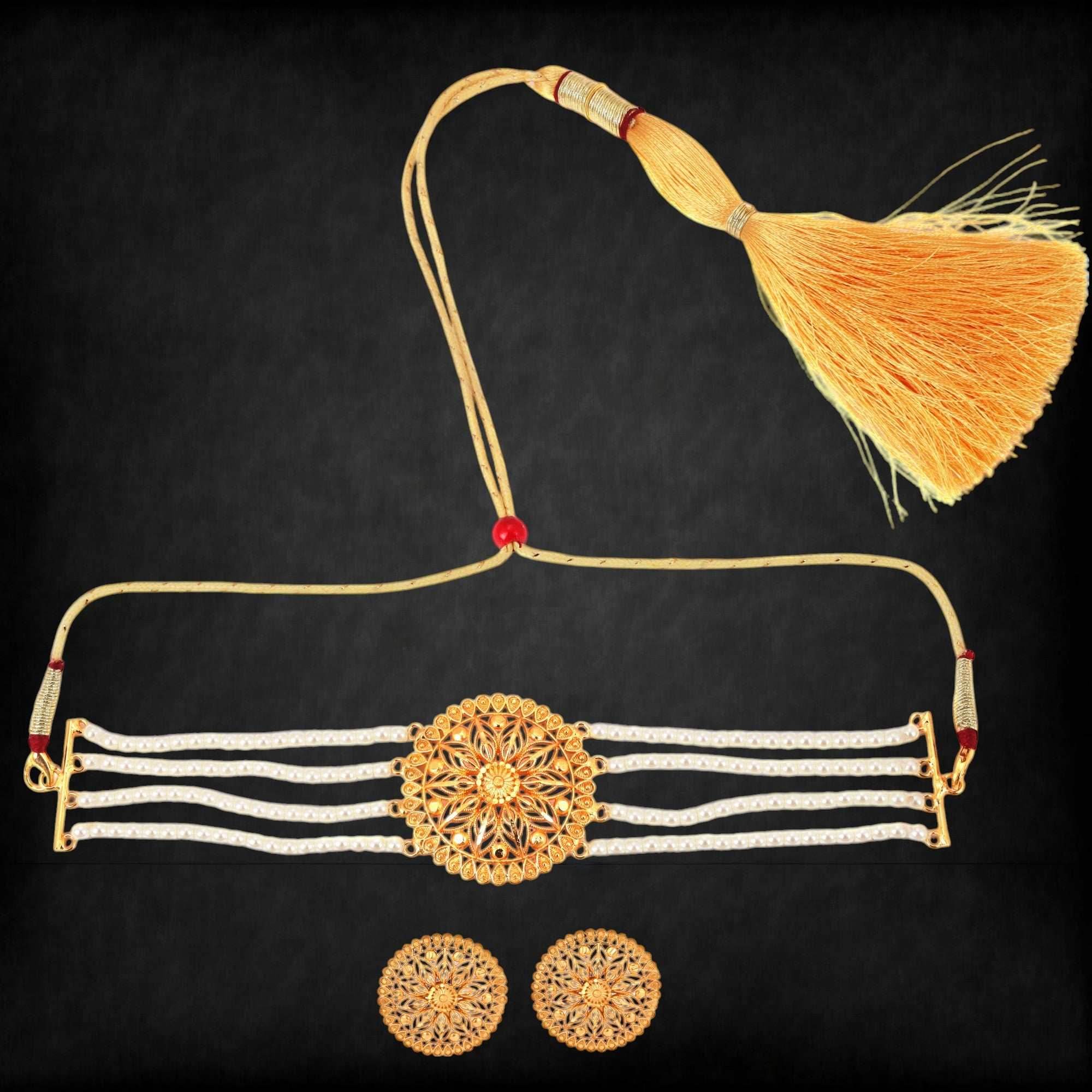 Designer Pearl( Moti) choker with Large pasa pair - Salankara Creation