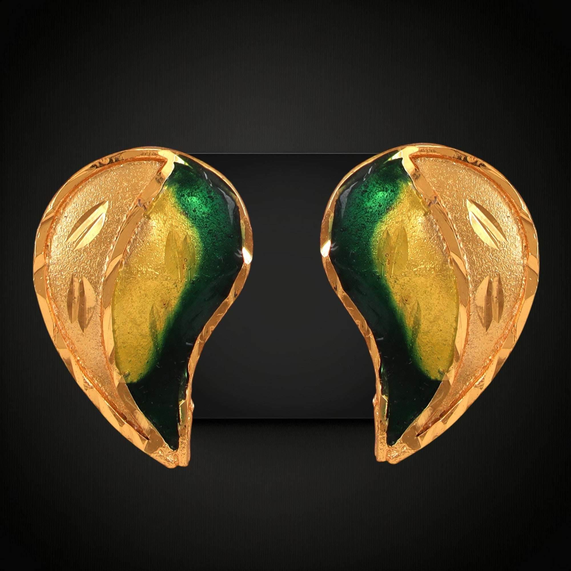 Minakari Leaf Locket With Ear Ring Studs - Salankara Creation