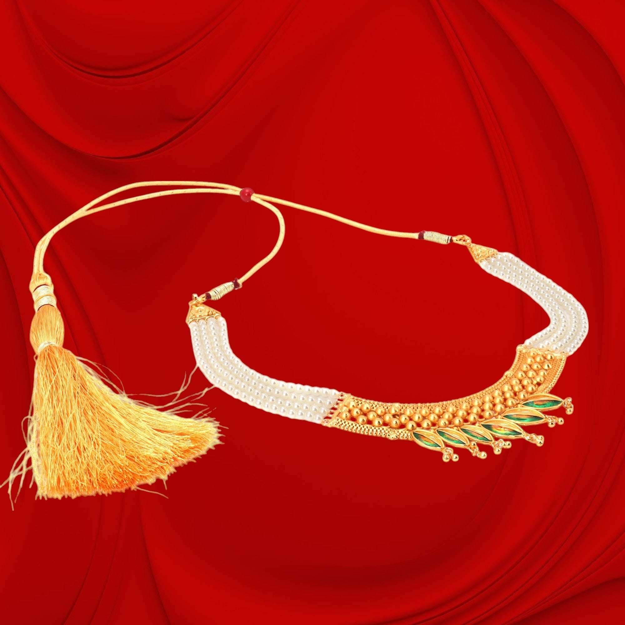 Designer Minakari Pearl Neckless with Ear Ring Pair - Salankara Creation