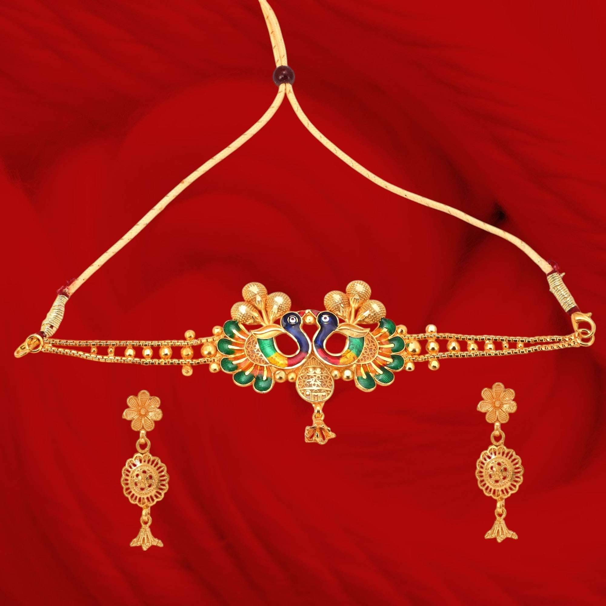 Minakari peacock choker with Ear ring pair - Salankara Creation