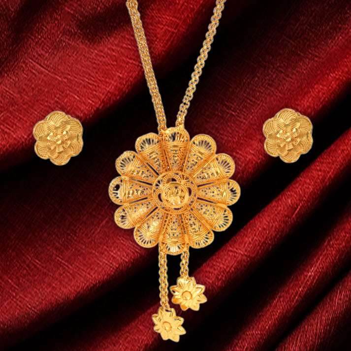 Salankara Creation Flower Locket Tie Chain with Earrings Pair - Salankara Creation