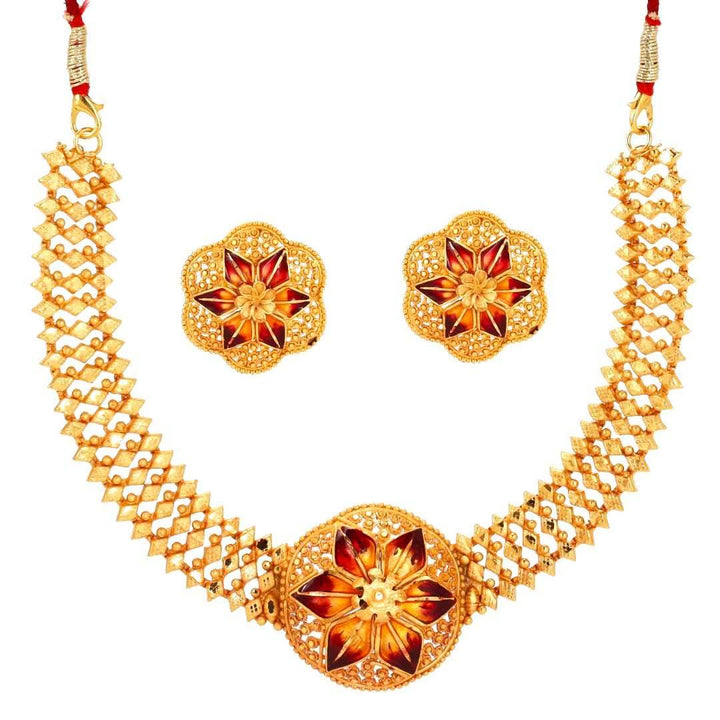 Salankara Creation Minakari Necklace Set with Grand Kan Pasa/Tops Pair - Salankara Creation