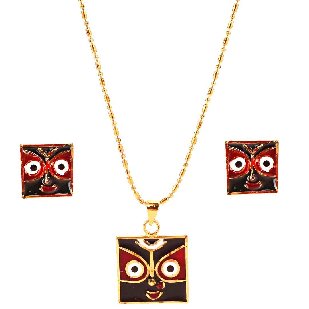 Salankara Creation Minakari Mahaprabhu Locket with Earring Pair - Salankara Creation