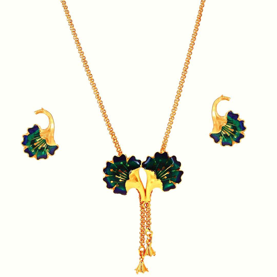 Salankara Creation Fixed Locket Minakari Tie Chain with Earrings Pair - Salankara Creation