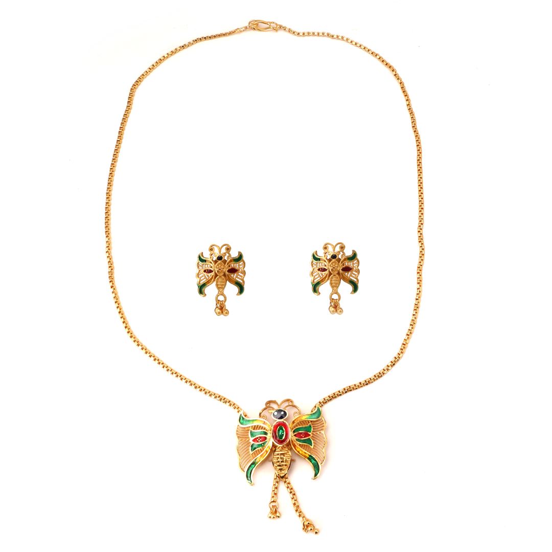 Salankara Creation Butterfly Tie Chain with Earrings Pair