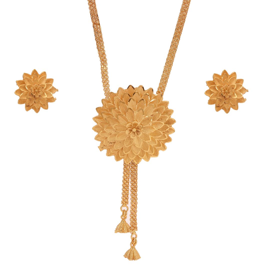 Salankara Creation Designer  Flower Locket Tie Chain with Earrings Set