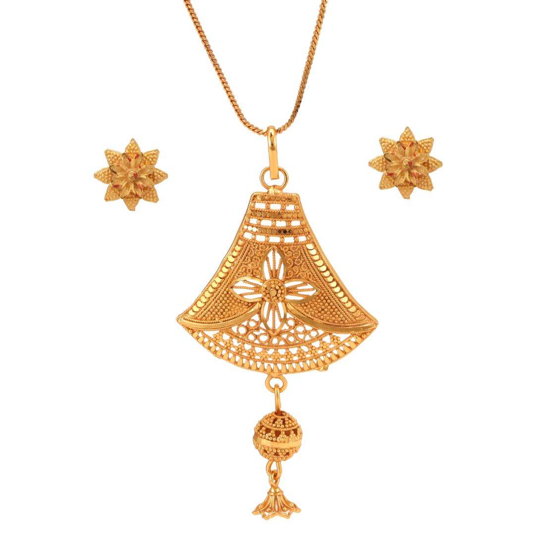 Salankara Creation Designer Locket with Small Flower Tops/Earrings Pair - Salankara Creation