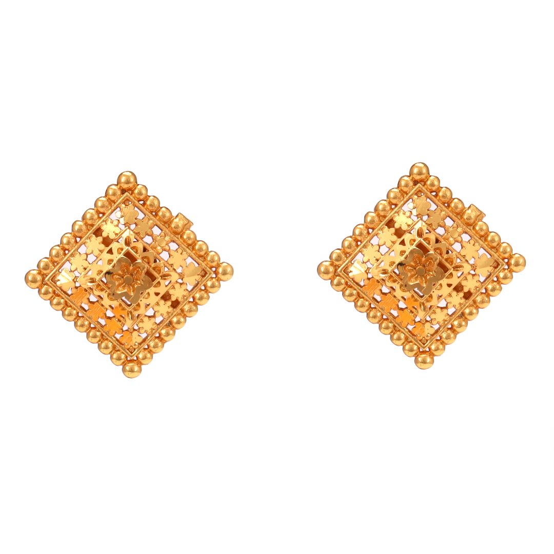 Square Shape Deaign Rhinestone Decorated Bright Surface Alloy Women  Wholesale Costume Earrings - Golden