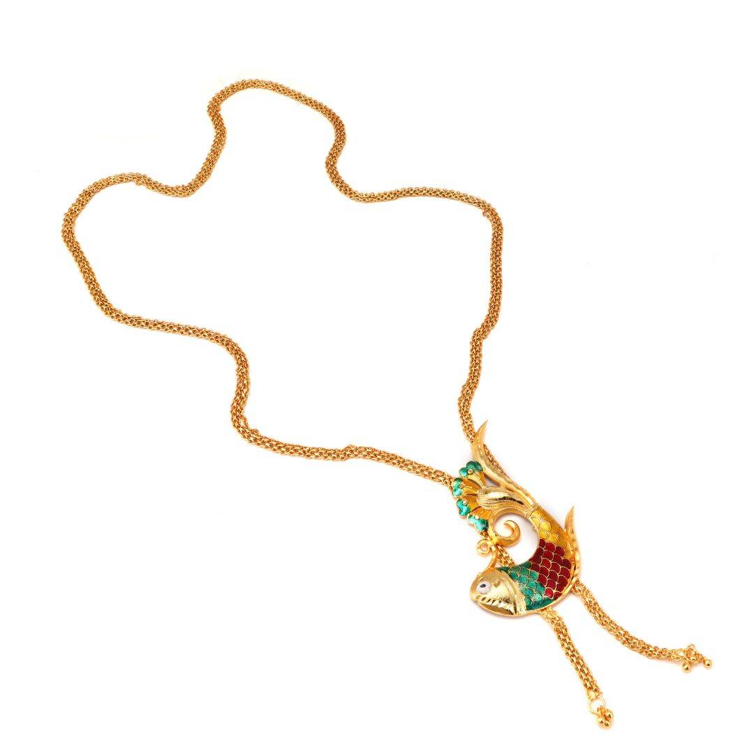 Salankara Creation Fish Locket Minakari long Tie Chain with Earrings Pair - Salankara Creation