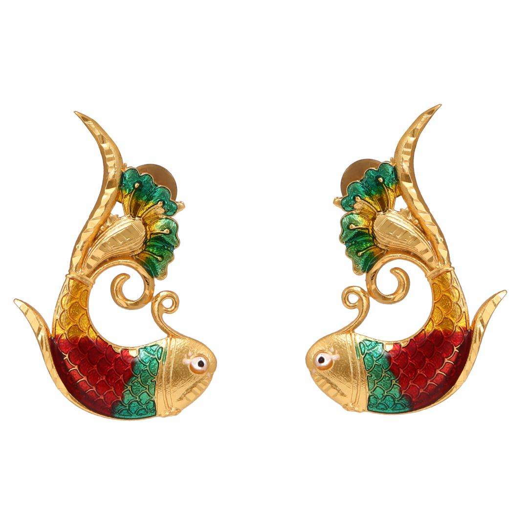 Salankara Creation Fish Locket Minakari long Tie Chain with Earrings Pair - Salankara Creation