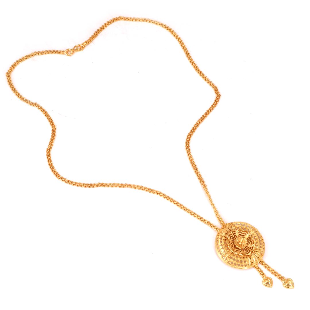 Salankara Creation Fixed Locket Long Komol Tie Chain with Earrings Pair