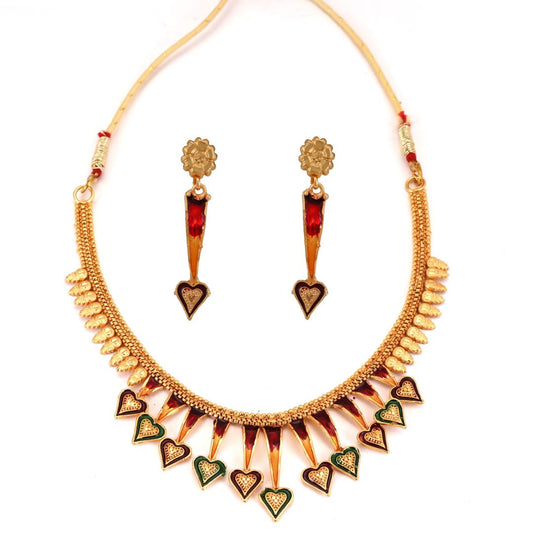 Salankara Creation Green Heart Agni Minakari Necklace with Matching Earrings