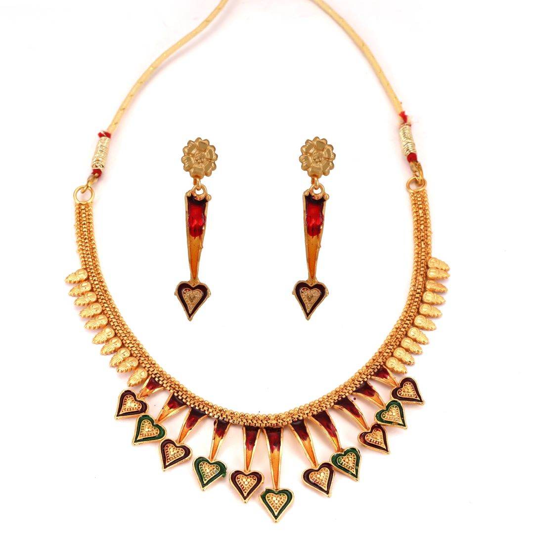 Salankara Creation Green Heart Agni Minakari Necklace with Matching Earrings - Salankara Creation