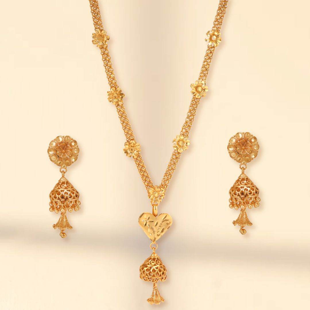 Salankara Creation Heart Shaped Jhumka Setting Short Length Mala Har with Jhumka Pair - Salankara Creation