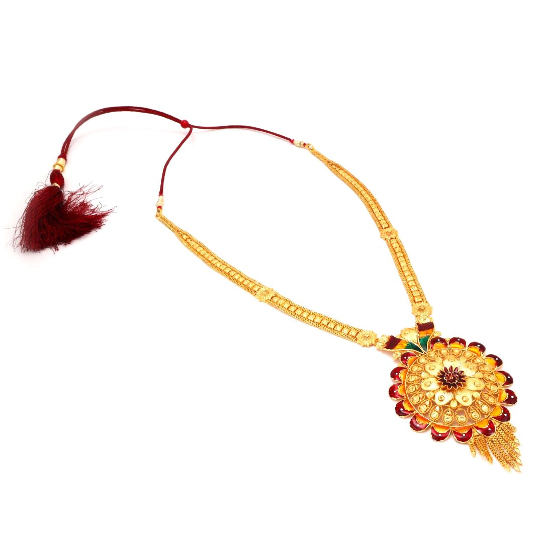 Salankara Creation Round Minakari Flower Locket Bell Set/Sita Har/Rani Har with Earrings Pair
