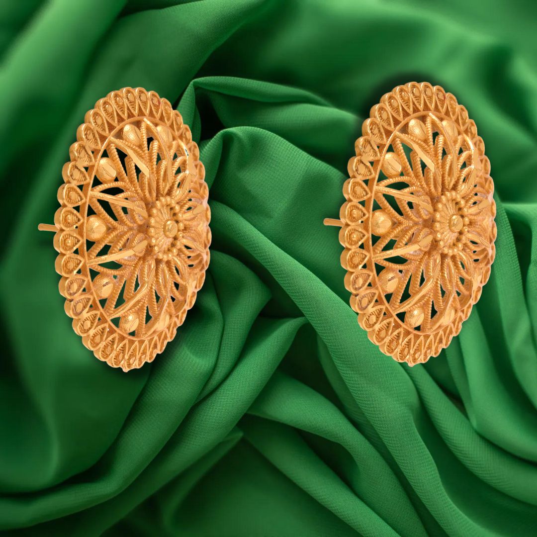 Big 22k Gold Round Filigree Studs | Raj Jewels