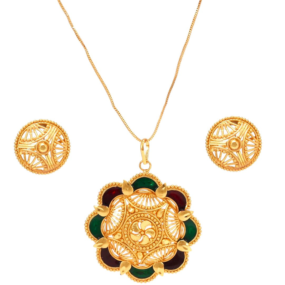 Salankara Creation Minakari Locket with Earrings Pair