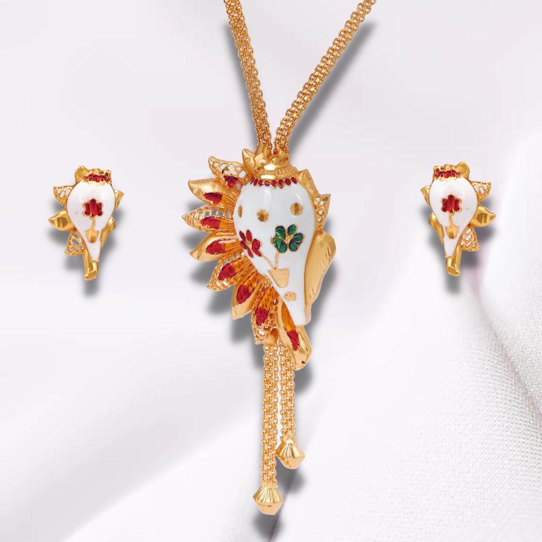 Salankara Creation Sankha Minakari Tie Chain with Earrings Pair - Salankara Creation