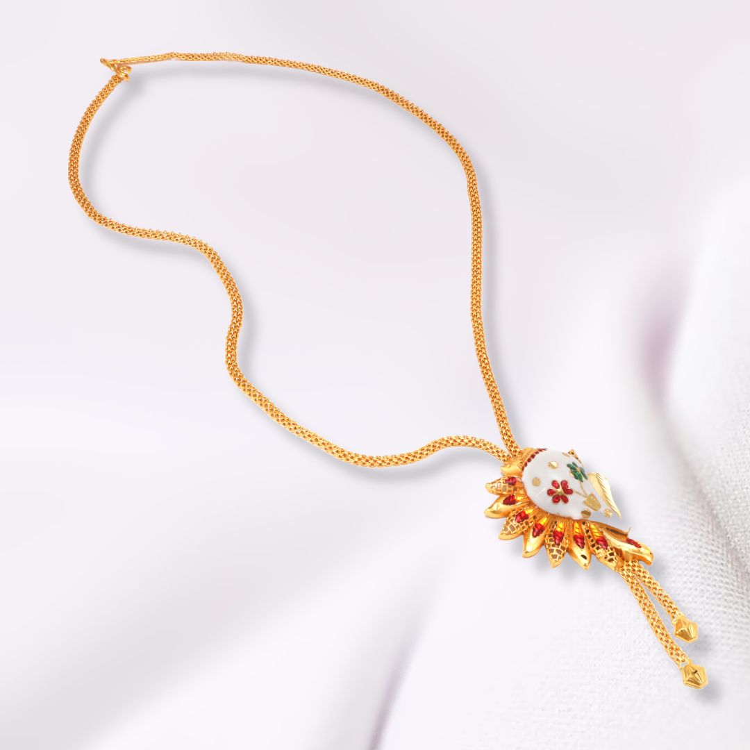 Salankara Creation Sankha Minakari Tie Chain with Earrings Pair