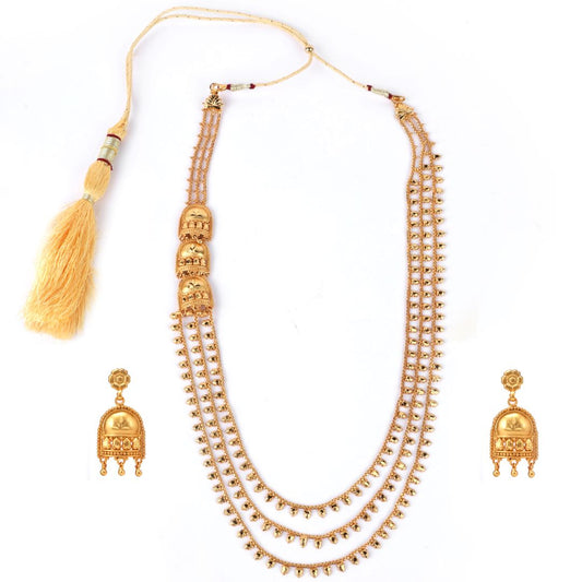 Salankara Creation Side Kulo Locket Lahari Necklace with Earrings Pair