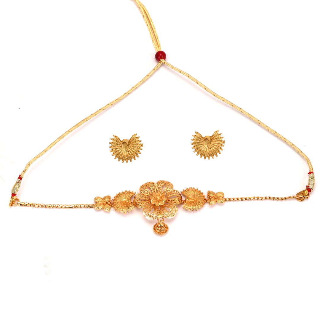 Salankara Creation Single Line Peacock Kanthi/ Choker with Earrings Pair