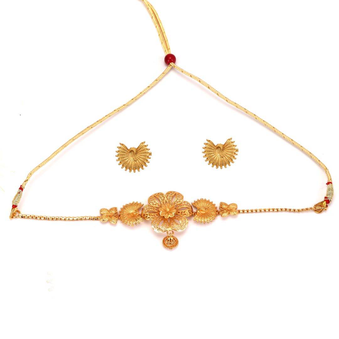 Salankara Creation Single Line Peacock Kanthi/ Choker with Earrings Pair - Salankara Creation