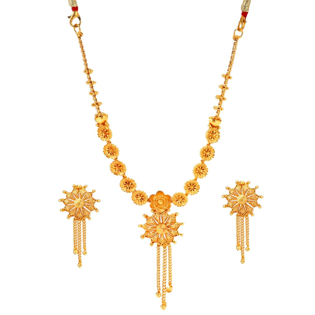 Salankara Creation Slit Flower motif  Necklace with Earrings Pair