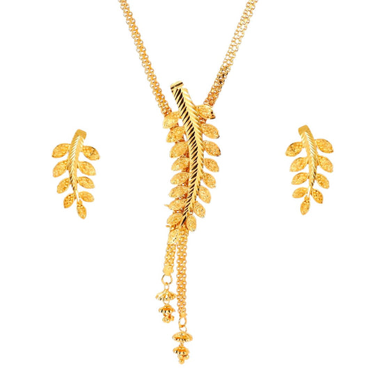 Salankara Creation Stylish short length tie chain with long leaf locket with earrings set